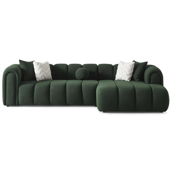English Elm Beatrice Channel Tufted Boucle Sectional Sofa Deep Seating Modern Living Room Dark Green B183S00218