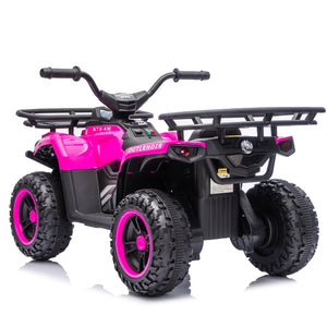 English Elm 24v Dual Motor Kids Atv Ride on with Led Lights Bluetooth Storage Racks Off Road Pink W1578P390450