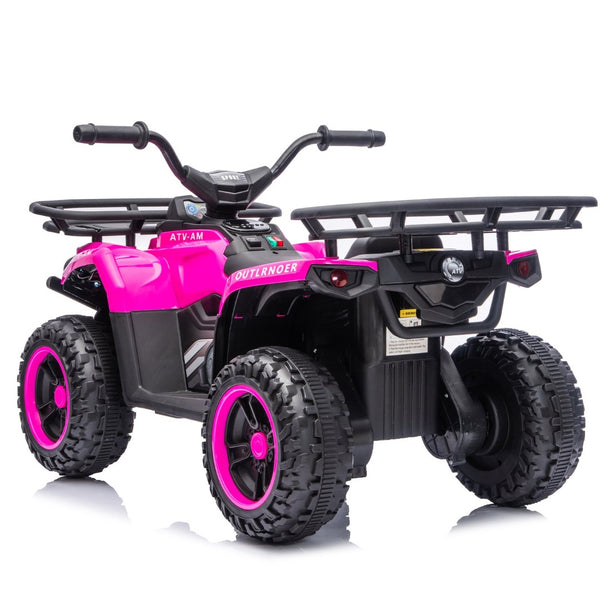 English Elm 24v Dual Motor Kids Atv Ride on with Led Lights Bluetooth Storage Racks Off Road Pink W1578P390450