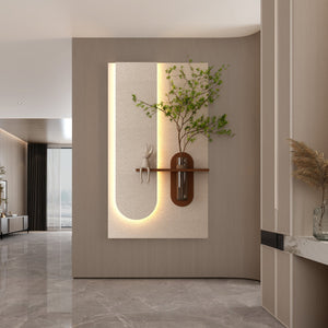 English Elm Adjustable 3-Color Led Sandstone Wall Decor With Greenery & Rabbit Statue - Modern 3D Art Accent W2700P313029