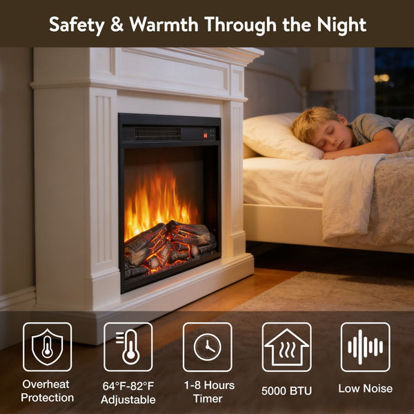 English Elm 26 Inch Slim Electric Fireplace Insert with Log Set Realistic Flame and Remote Timer W1769P345285