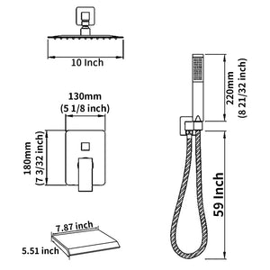 English Elm Rain Shower System with Square Head Handheld Sprayer and Waterfall Spout in Chrome T3177P420604