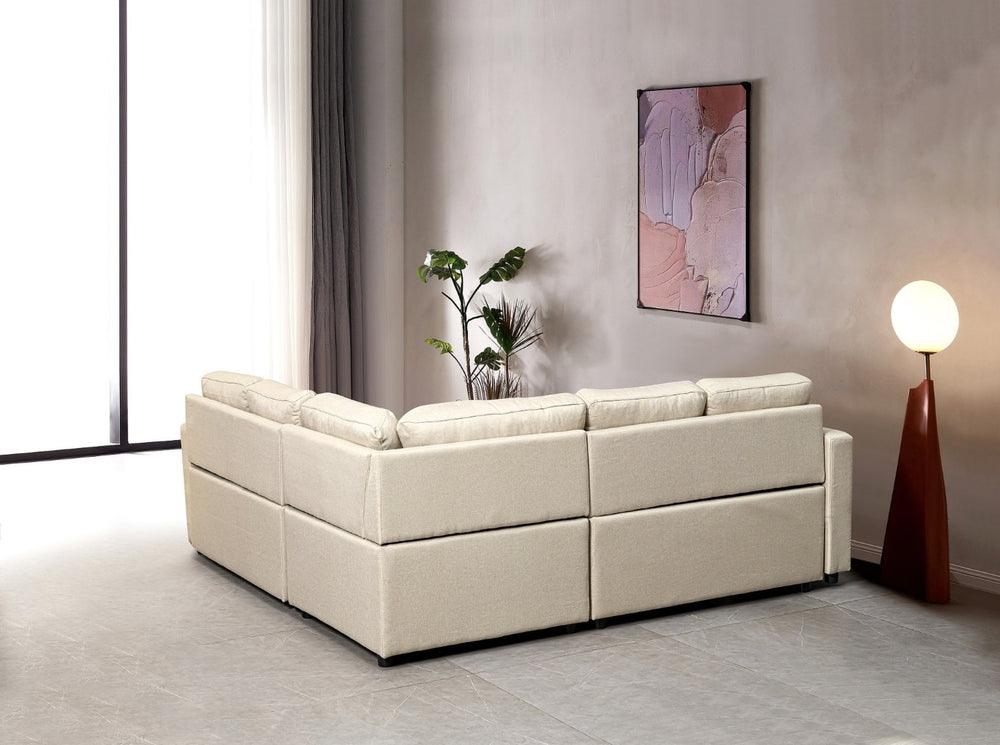 English Elm Sectional Sofa Bed - Stylish Beige Space-Saving Design For Small Living Rooms, Dorms & Offices B205S00035-GIGA