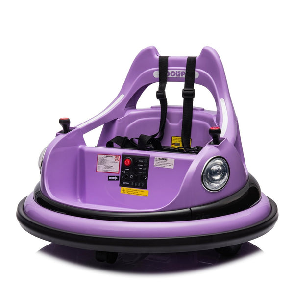 English Elm 12v Kids Ride on Bumper Car with 360 Spin Led Lights Bluetooth and Parental Remote Purple W1578P198507