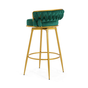 English Elm Christopher Knight Home® - Swivel Counter Height Bar Stools Set of 2 with 180° Turn, Hand-Woven Back, Gold Frame, Velvet Comfort Green N762P216979F