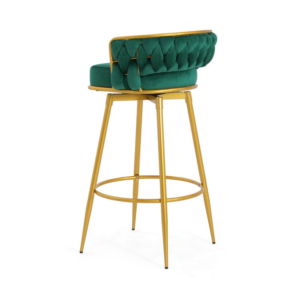 English Elm Christopher Knight Home® - Swivel Counter Height Bar Stools Set of 2 with 180° Turn, Hand-Woven Back, Gold Frame, Velvet Comfort Green N762P216979F