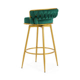 Christopher Knight Home® - Noble House - - Swivel Counter Height Bar Stools Set Of 2, 31.5" Bar Height Stools With Hand-Woven Backrest & Gold Metal Legs, Modern Low Back Upholstered Kitchen Chairs With Footrest For Island, Dining Room,Green