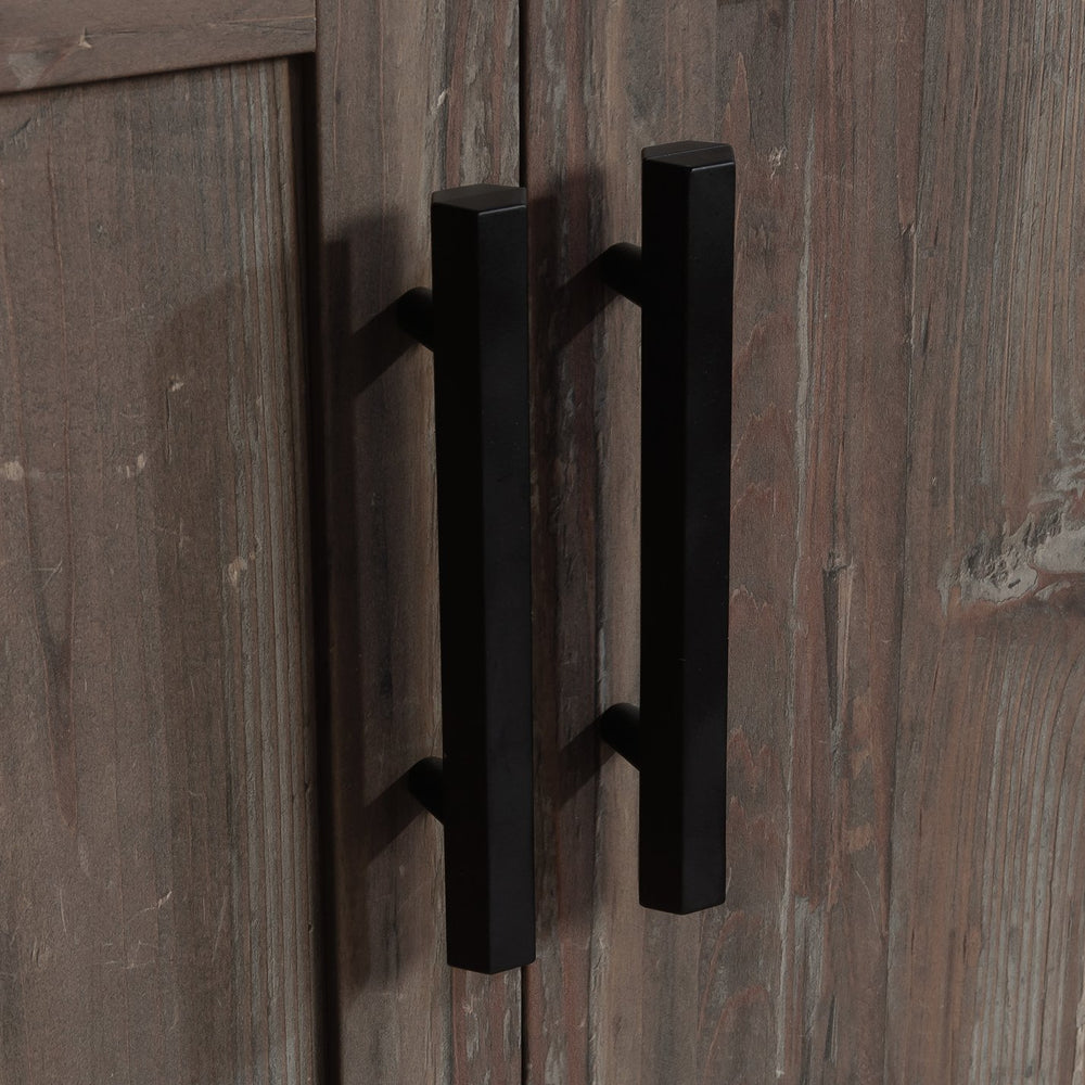 English Elm Credenza, Brown finish with adjustable shelves, concealed double-door storage, durable 1" top for display and workspace B356P367755