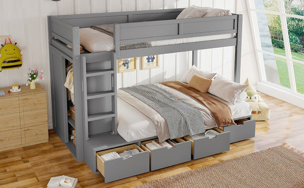 English Elm Twin Triple Bunk Bed Metal L-shaped Frame Sleeps Three Kids White Finish W1580S00474