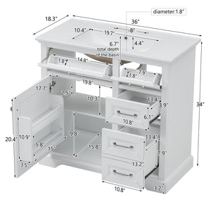 English Elm 36" Modern White Bathroom Vanity with Ceramic Undermount Sink, Heavy-Duty Storage & Soft-Close Drawers W2896P318472