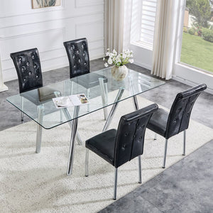 English Elm 71-inch Tempered Glass Dining Table Electroplated Metal Base Open Airy Modern Style White W3875S00005