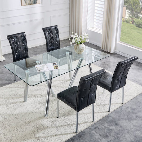 English Elm 71-inch Tempered Glass Dining Table Electroplated Metal Base Open Airy Modern Style White W3875S00005