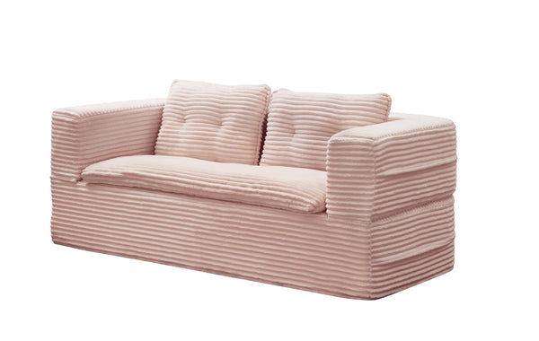 English Elm Multi Functional Sectional Sofa Bed in Baby Pink Plush Corduroy with Independent Chaise, Convertible Sleeper and 3 Pillows, Deep Seat Comfort W3219P387267