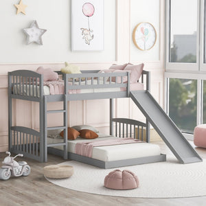 English Elm Twin Over Kids Bunk Bed with Built-in Slide Solid Pine Frame Gray Finish LT100514AAE