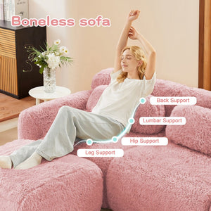 English Elm 149'' Plush Modular Cloud Sofa Boneless Ergonomic Design for Home Theater Lounge Pink W714S01562