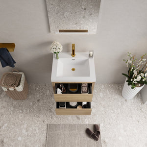 English Elm 24'' Wall Mount Bathroom Vanity Fluted Smoked Walnut Soft Close Drawer Quartz Basin W1920P385565
