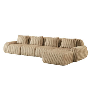 English Elm 146" Modular L-shaped Sectional Flannelette Sofa with Ottoman Tool-free Living Room Setup Light Camel W714S01515