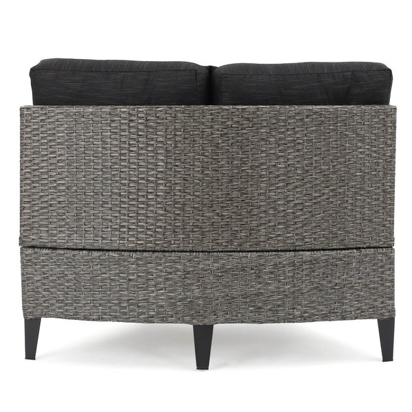 English Elm Christopher Knight Home® - PEMA Single Sofa Set of 2 - Mixed Grey Rattan, Iron Frame, Water-Resistant Black Cushions, Easy Assemble 59263.00MBK