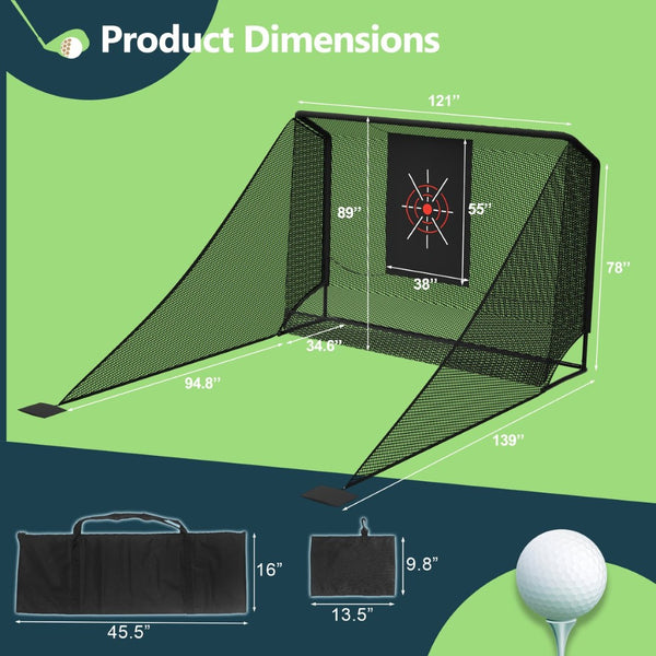 English Elm Golf Practice Net with Auto Ball Return Side Barriers Portable Backyard Hitting Enclosure W1422P416689