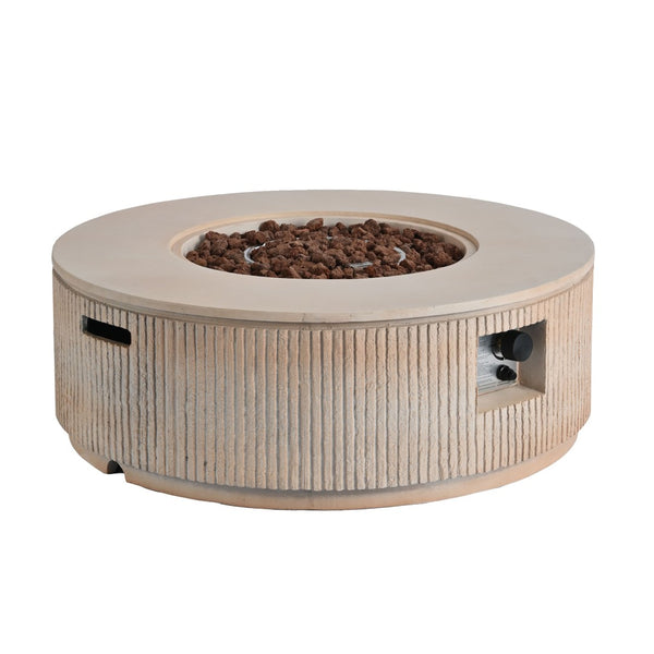 English Elm U_style Round Mgo Propane Fire Pit 50000 Btu Sculptural Outdoor Patio Table with Lava Rocks Brown N711P410549D