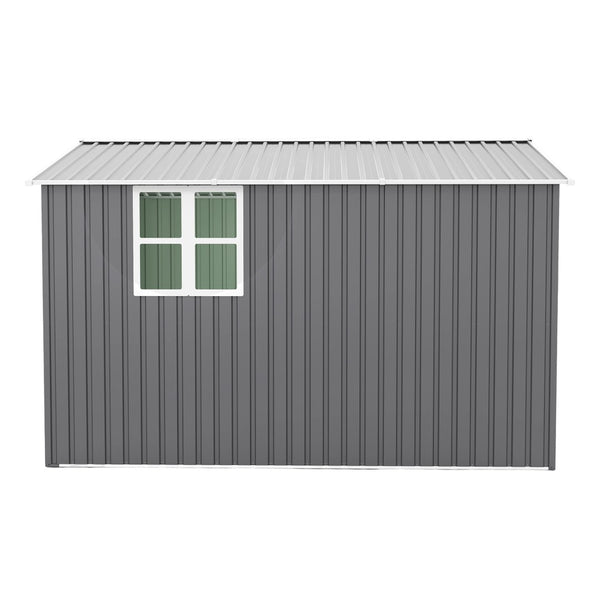 English Elm 10x12 Ft Galvanized Steel Outdoor Shed Dual Zone Lockable Sliding Doors Backyard Storage Dark Gray W1598S00034