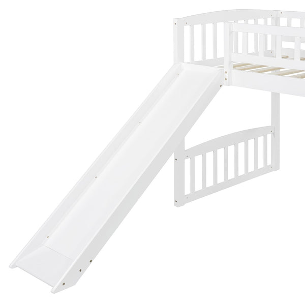 English Elm Twin Loft Bed with Built in Slide Ladder Pine Wood Frame Kids Bedroom White N708P242135K