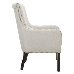English Elm Classic Quilted Accent Chair Avalon White Fabric Nailhead Trim Foam Cushion Solid Wood Legs, Elegant Living Room Seating B011P315637
