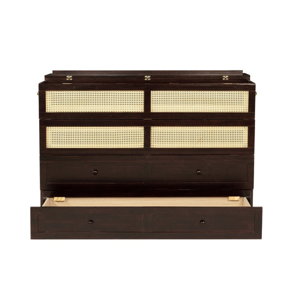 English Elm Queen Size Murphy Bed - Elegant Pine Cabinet With Rattan Accents, Espresso Finish & Storage Drawer W504S00230-GIGA