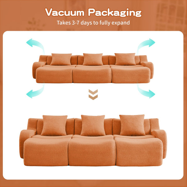 English Elm Three-Seat Modular Sofa with Plush Teddy Fabric, No Assembly, Ergonomic Curved Armrests & Non-Slip Base Orange W714S01452