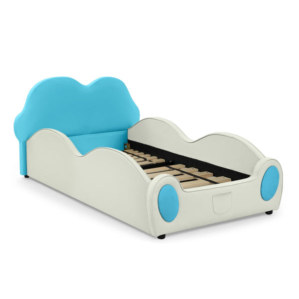 English Elm Twin Cloud Shaped Toddler Bed Upholstered Pu Leather with Guardrails and Storage Pocket Beige,Blue W1413S00187
