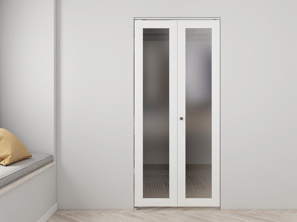 English Elm 30 in Matte Mdf Bi-fold Door with Frosted Glass Panels Hardware and Handle Included B2763P483196