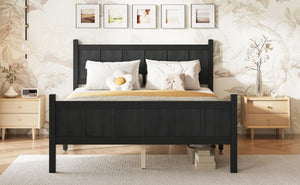 English Elm Twin Platform Bed Vertical Slat Headboard Farmhouse Shaker Wood Grain Finish Bedroom Black N733P422479E