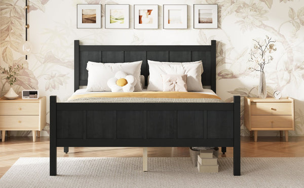 English Elm Twin Platform Bed Vertical Slat Headboard Farmhouse Shaker Wood Grain Finish Bedroom Black N733P422479E