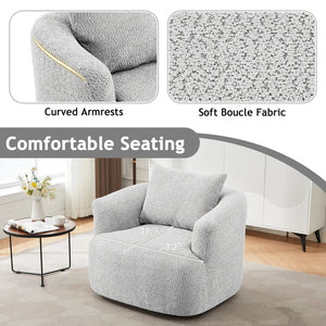 English Elm 360° Swivel Boucle Barrel Chair with Pocket Springs for Modern Living Rooms N719P288552R