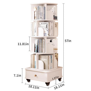 English Elm Rotating 5-Tier Corner Bookshelf With Drawer - Stylish White Storage Rack For Small Spaces & Homes W2641P329210-GIGA