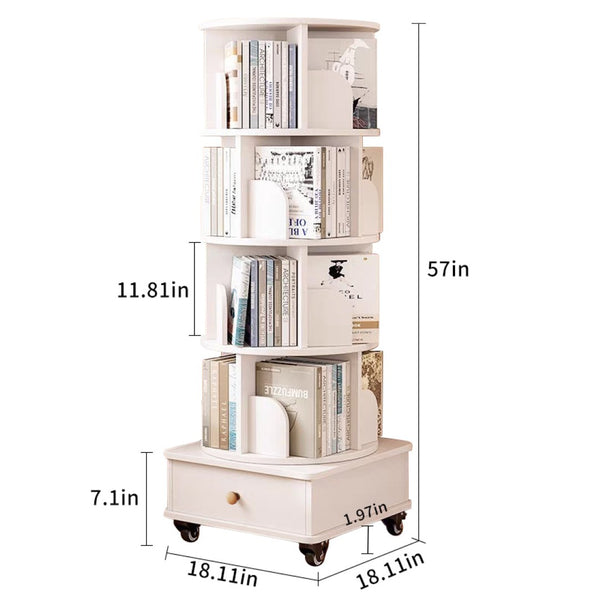 English Elm Rotating 5-Tier Corner Bookshelf With Drawer - Stylish White Storage Rack For Small Spaces & Homes W2641P329210-GIGA