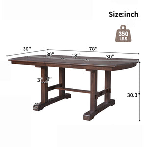 English Elm 60"-78" Extendable Dining Table with Removable Leaf, Solid Wood Farmhouse Kitchen Table for 4-8 Guests, Durable Finish and Easy Care Guidance Cherry N752P271802C