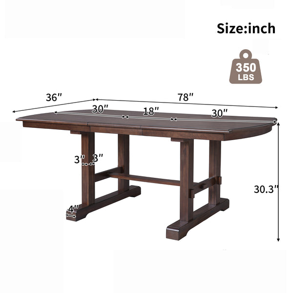 English Elm 60"-78" Extendable Dining Table with Removable Leaf, Solid Wood Farmhouse Kitchen Table for 4-8 Guests, Durable Finish and Easy Care Guidance Cherry N752P271802C