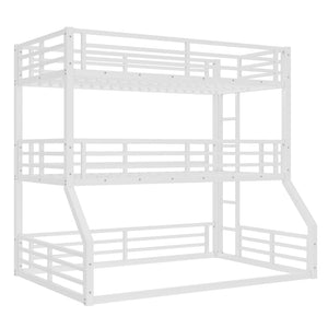English Elm Twin Metal Triple Bunk Bed – Staggered Design With Safety Guardrails, Noise-Reduced, Space-Saving Style W1580S00168-GIGA