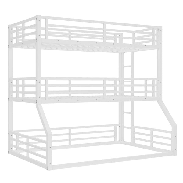 English Elm Twin Metal Triple Bunk Bed – Staggered Design With Safety Guardrails, Noise-Reduced, Space-Saving Style W1580S00168-GIGA