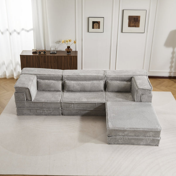 English Elm Compression Modular Sofa Bed, Versatile Light Grey Fleece Couch, No Assembly, 3-Seater & Ottoman W3723S00024