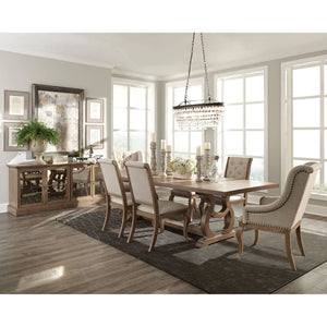 English Elm Fremont Trestle Rectangular Dining Table with Distressed Hardwood and Extension Leaf B062S00831