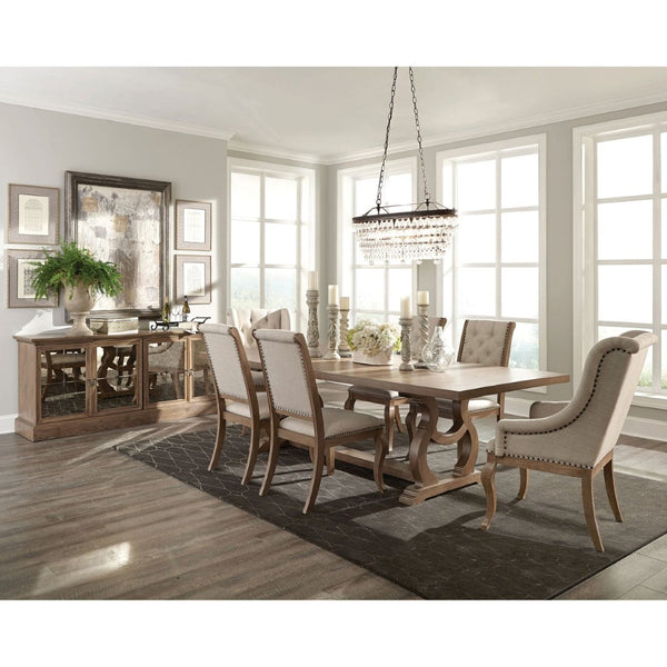 English Elm Fremont Trestle Rectangular Dining Table with Distressed Hardwood and Extension Leaf B062S00831