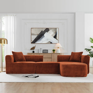 English Elm 114" Cloud Sectional Couch with L-Shape Chaise Modular Corduroy Sofa with Movable Ottoman, No Assembly Required, Plush Comfort for Living Spaces Orange W1117P371653
