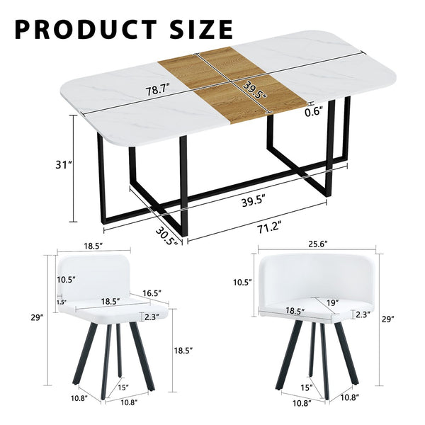 English Elm 9-piece Square Dining Set Faux Marble Wood Grain Table with 8 Pu Leather Chairs W3875S00147