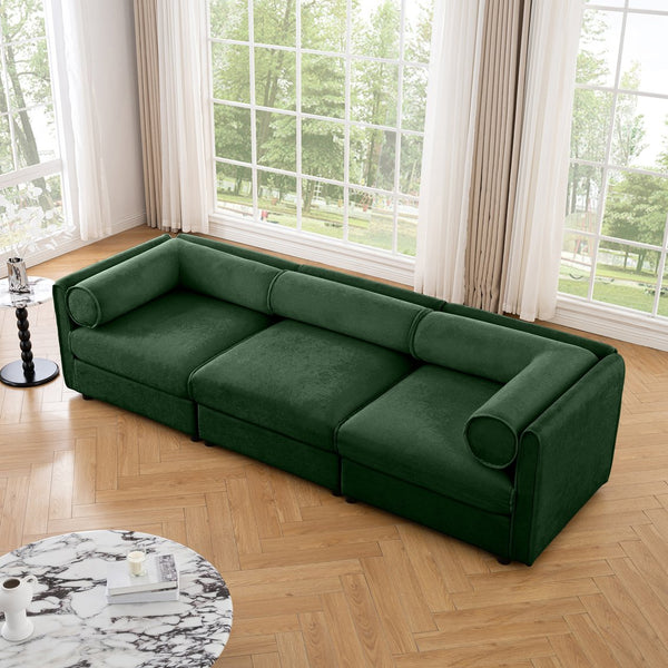 English Elm Elegant Green Chenille Sofa: Chic 3-Seater With Hidden Storage, Ergonomic Backrest & Modular Design W714S01060