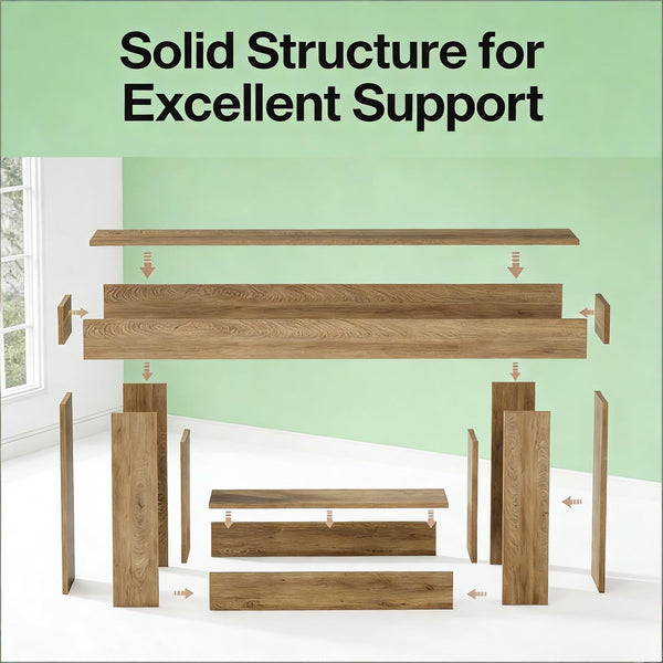 English Elm Practical Geometric Console Table with Matte Black Wood Grain Finish for Entryway or Sofa T3971P454197