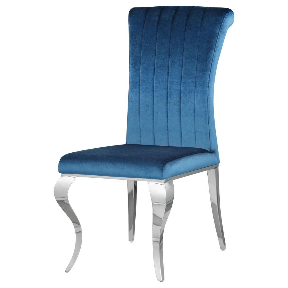English Elm Shambrook Blue Upholstered Side Chairs Set of 4 — Tufted Curved Back, Plush Padding, Sleek Dramatic Legs B062S00803