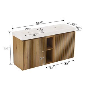 English Elm Emilia 60 Inch Freestanding Oak Vanity with Ceramic Sink and Soft Close Drawers Light Oak W1865S00242
