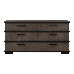 English Elm Two-Tone Modern Industrial Chest with Five Spacious Drawers Oak Veneer Texture and Bold Bar Hardware Black,Brown Gray 70.25 L x 21.5 W x 38.25 H B011P242782
